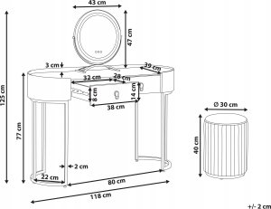 Beliani Toaletka 2 szuflady lustro LED z pufem zielono-złota VINAX 3