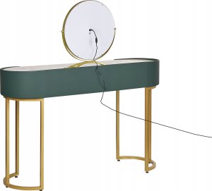 Beliani Toaletka 2 szuflady lustro LED z pufem zielono-złota VINAX 7