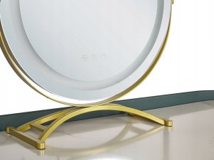 Beliani Toaletka 2 szuflady lustro LED z pufem zielono-złota VINAX 8