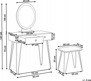 Beliani Toaletka 2 szuflady lustro LED ze stołkiem biało-złota CAEN 3