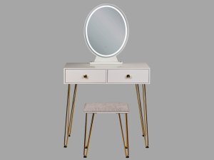 Beliani Toaletka 2 szuflady lustro LED ze stołkiem biało-złota CAEN 5