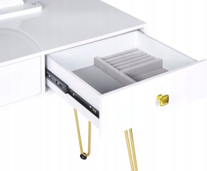 Beliani Toaletka 2 szuflady lustro LED ze stołkiem biało-złota CAEN 8