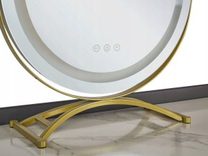 Beliani Toaletka 2 szuflady lustro LED ze stołkiem szaro-złota SURIN 2