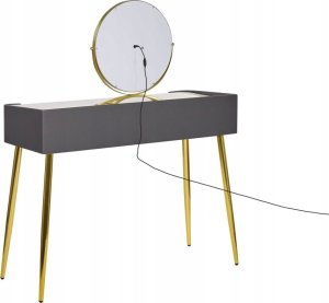 Beliani Toaletka 2 szuflady lustro LED ze stołkiem szaro-złota SURIN 6