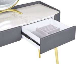 Beliani Toaletka 2 szuflady lustro LED ze stołkiem szaro-złota SURIN 7