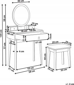 Beliani Toaletka 3 szuflady lustro LED ze stołkiem biało-złota ROSEY 13