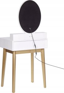 Beliani Toaletka 3 szuflady lustro LED ze stołkiem biało-złota ROSEY 15