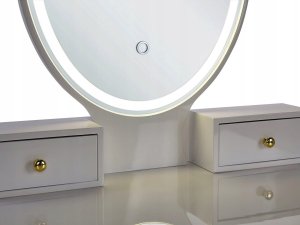 Beliani Toaletka 3 szuflady lustro LED ze stołkiem biało-złota ROSEY 3