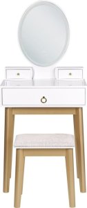Beliani Toaletka 3 szuflady lustro LED ze stołkiem biało-złota ROSEY 4