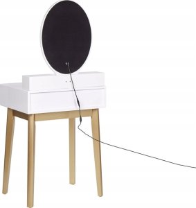 Beliani Toaletka 3 szuflady lustro LED ze stołkiem biało-złota ROSEY 6