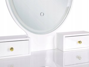 Beliani Toaletka 3 szuflady lustro LED ze stołkiem biało-złota ROSEY 7