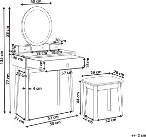 Beliani Toaletka 3 szuflady lustro LED ze stołkiem biało-złota ROSEY 8