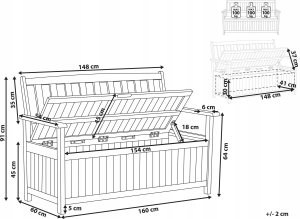Beliani Ławka ogrodowa ze schowkiem 160 cm drewniana jasna SOVANA 3