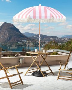 Beliani Parasol ogrodowy ⌀ 150 cm różowy z białym MONDELLO 10