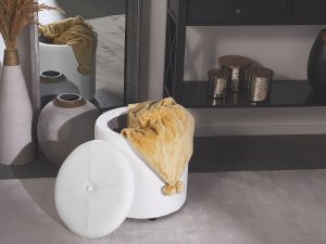 Beliani Puf ze schowkiem ⌀ 38 cm ekoskóra biały MARYLAND 2