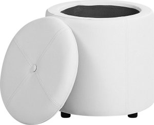 Beliani Puf ze schowkiem ⌀ 38 cm ekoskóra biały MARYLAND 3