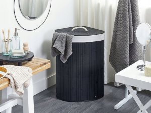 Beliani Kosz bambusowy z pokrywą czarny MATARA 2