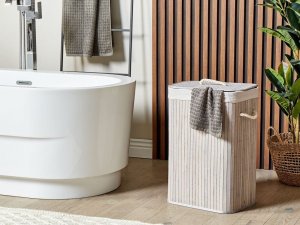 Beliani Kosz bambusowy z pokrywą jasnoszary KOMARI 2