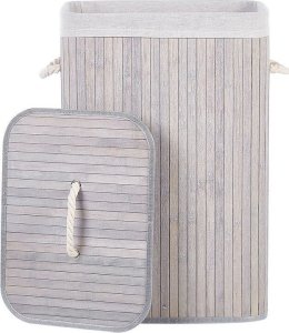 Beliani Kosz bambusowy z pokrywą jasnoszary KOMARI 4