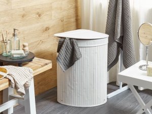 Beliani Kosz bambusowy z pokrywką biały BADULLA 2