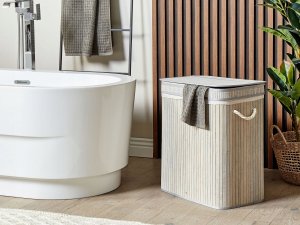 Beliani Kosz bambusowy z pokrywką szary KALTHOTA 2