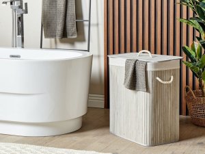 Beliani Kosz bambusowy z pokrywką szary KANDY 2