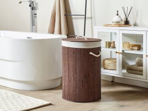 Beliani Kosz bambusowy z pokrywą ciemne drewno SANNAR 2