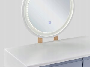 Beliani Toaletka 2 szuflady lustro LED ze stołkiem biało-szara JOSSELIN 2