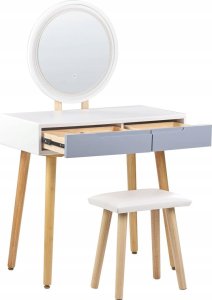 Beliani Toaletka 2 szuflady lustro LED ze stołkiem biało-szara JOSSELIN 4