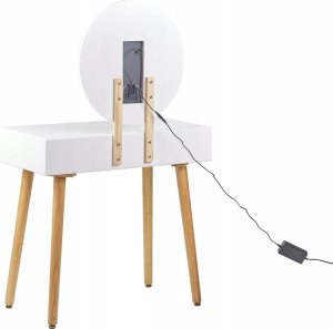Beliani Toaletka 2 szuflady lustro LED ze stołkiem biało-szara JOSSELIN 5