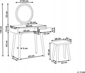 Beliani Toaletka 2 szuflady lustro LED ze stołkiem biało-szara JOSSELIN 7