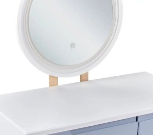 Beliani Toaletka 2 szuflady lustro LED ze stołkiem biało-szara JOSSELIN 9