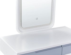 Beliani Toaletka 2 szuflady lustro LED ze stołkiem biało-szara DIEPPE 11