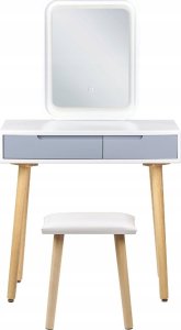 Beliani Toaletka 2 szuflady lustro LED ze stołkiem biało-szara DIEPPE 2