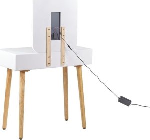 Beliani Toaletka 2 szuflady lustro LED ze stołkiem biało-szara DIEPPE 4