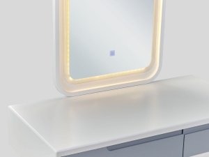 Beliani Toaletka 2 szuflady lustro LED ze stołkiem biało-szara DIEPPE 6