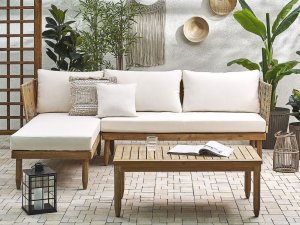 Beliani Zestaw ogrodowy drewno akacjowe 4-osobowy prawostronny złamana biel CREMONA 3