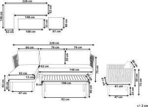 Beliani Zestaw ogrodowy drewno akacjowe 4-osobowy prawostronny złamana biel CREMONA 8