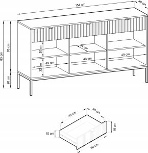 Selsey Komoda trzydrzwiowa Vellore 154 cm biała z ryflowanymi frontami i złotym stelażem 3