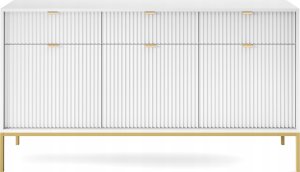 Selsey Komoda trzydrzwiowa Vellore 154 cm biała z ryflowanymi frontami i złotym stelażem 7