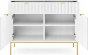 Selsey Komoda dwudrzwiowa Vellore 104 cm biała z ryflowanymi frontami i złotym stelażem 4