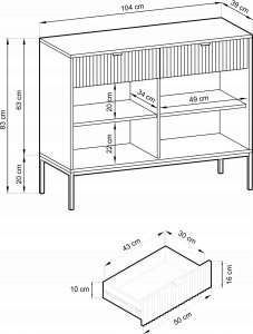 Selsey Komoda dwudrzwiowa Vellore 104 cm biała z ryflowanymi frontami i złotym stelażem 6
