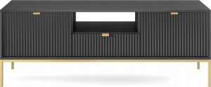Selsey Szafka RTV Vellore 154 cm czarna z ryflowanymi frontami i złotym stelażem 2