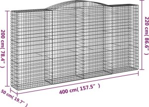 vidaXL Kosze gabionowe, 7 szt, 400x50x200/220 cm, galwanizowane żelazo 6