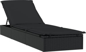 vidaXL vidaXL Leżak z poduszką, 1 szt., czarny, 201x55x62 cm, polirattan 2