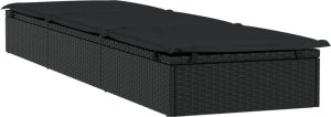 vidaXL vidaXL Leżak z poduszką, 1 szt., czarny, 201x55x62 cm, polirattan 4