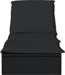 vidaXL vidaXL Leżak z poduszką, 1 szt., czarny, 201x55x62 cm, polirattan 5