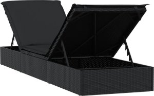 vidaXL vidaXL Leżak z poduszką, 1 szt., czarny, 201x55x62 cm, polirattan 8