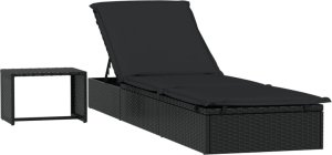 vidaXL vidaXL Leżak ze stolikiem, 1 szt., czarny, polirattan 2