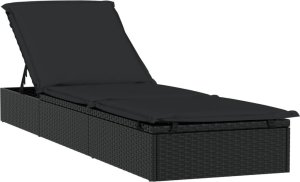 vidaXL vidaXL Leżak ze stolikiem, 1 szt., czarny, polirattan 3